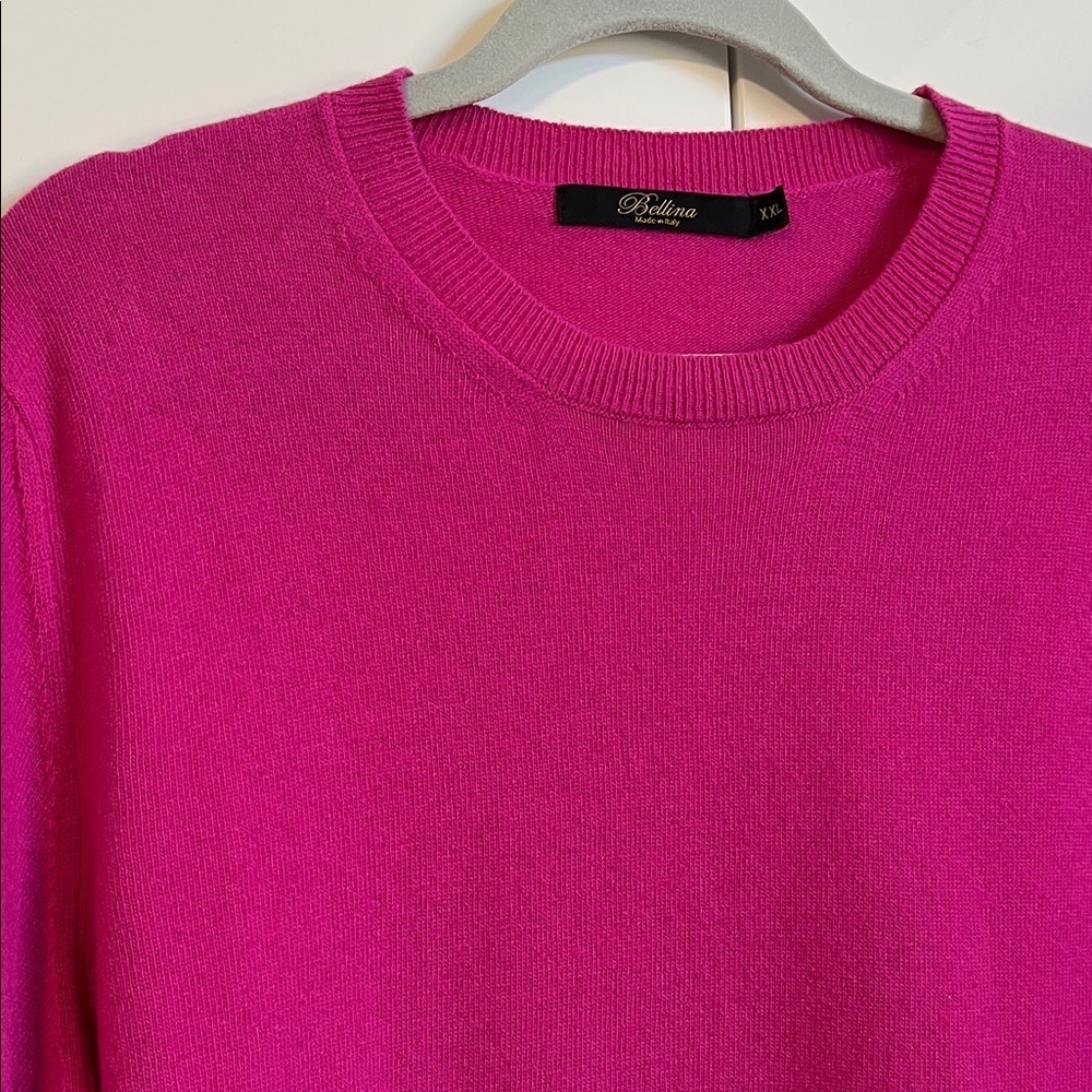 NWOT Wool Cashmere Elegant Fuchsia Pink Crew Neck Sweater Long, Size XXL - Picture 3 of 9